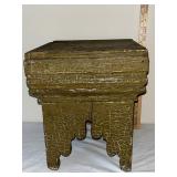 Antique Primitive Wooden Stool with Painted Patina