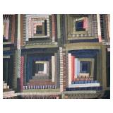 Log Cabin Style Handmade Quilt with Patchwork and Patterned Backing