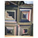 Log Cabin Style Handmade Quilt with Patchwork and Patterned Backing