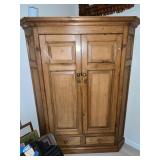 Antique Wooden Corner Cabinet with Shelves and Drawers