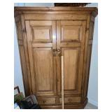 Antique Wooden Corner Cabinet with Shelves and Drawers