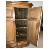 Antique Wooden Corner Cabinet with Shelves and Drawers