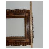 Antique Tramp Art Wooden Frame with Intricate Layered Carving