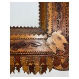 Antique Tramp Art Wooden Frame with Intricate Layered Carving
