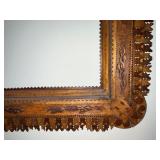 Antique Tramp Art Wooden Frame with Intricate Layered Carving
