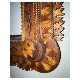 Antique Tramp Art Wooden Frame with Intricate Layered Carving