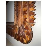 Antique Tramp Art Wooden Frame with Intricate Layered Carving