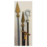 Set of 4 Vintage Parade Pole Finials with Brass and Painted Accents