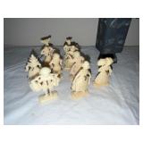 Folk Art Wooden Santa Figure, Handled Shaker Box, and Set of Carved Miniature Figures