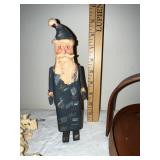 Folk Art Wooden Santa Figure, Handled Shaker Box, and Set of Carved Miniature Figures