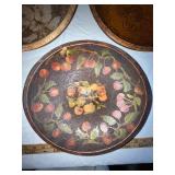 Set of 3 Vintage Wooden Decorative Bowls with Floral Designs