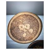 Set of 3 Vintage Wooden Decorative Bowls with Floral Designs