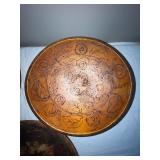 Set of 3 Vintage Wooden Decorative Bowls with Floral Designs