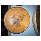 Collection of 5 Vintage Wooden Bowls with Pyrography and Beaded Trim