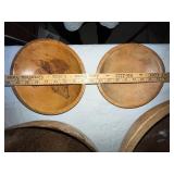 Collection of 5 Vintage Wooden Bowls with Pyrography and Beaded Trim