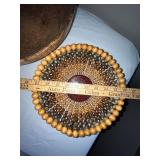 Collection of 5 Vintage Wooden Bowls with Pyrography and Beaded Trim