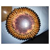 Collection of 5 Vintage Wooden Bowls with Pyrography and Beaded Trim