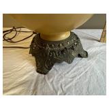 Vintage Hand-Painted Globe Lamp with Floral Design and Ornate Metal Base