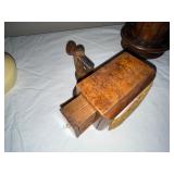 Antique Sewing Notions Lot with Pin Cushions and Wood Clamp Box