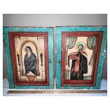 Pair of Vintage Hand-Painted Religious Wooden Cabinet Doors