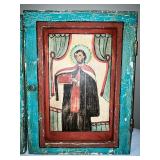 Pair of Vintage Hand-Painted Religious Wooden Cabinet Doors