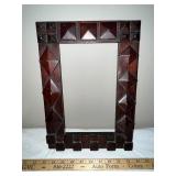 Antique Folk Art Tramp Art Wood Picture Frame with Geometric Carving