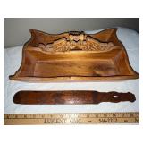 Carved Wood Letter Tray and Decorative Spatula Set
