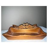 Carved Wood Letter Tray and Decorative Spatula Set