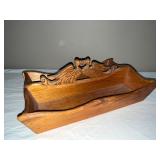 Carved Wood Letter Tray and Decorative Spatula Set