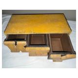 Vintage Wooden Key Storage Box with Three Pull-Out Drawers