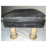 Vintage Upholstered Footstool with Wooden spool Legs