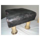 Vintage Upholstered Footstool with Wooden spool Legs