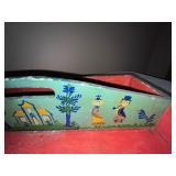 Hand Painted Folk Art Wooden Tote Tray with Decorative Handles