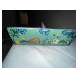 Hand Painted Folk Art Wooden Tote Tray with Decorative Handles