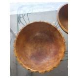 Set of Two Vintage Wooden Bowls with Scalloped Edge