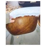 Set of Two Vintage Wooden Bowls with Scalloped Edge