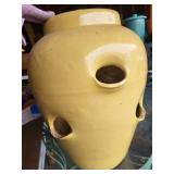 Set of 2 Unique Yellow Ceramic Planters with Multiple Holes