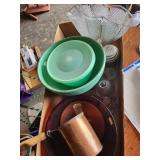 Vintage Kitchenware & Decor Lot: Copper Pot, Glassware, Bowls