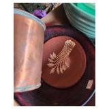 Vintage Kitchenware & Decor Lot: Copper Pot, Glassware, Bowls