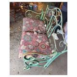 Vintage Wrought Iron Bench with Floral Cushions