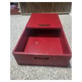 Vintage Red Wooden Waste Basket with Patent Pending Label