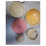 Set of Handcrafted Baskets with Wooden Bowl