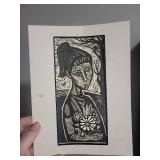 Original Woodcut Art Print - Abstract Female Portrait