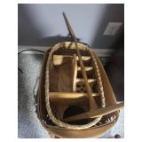 Collection of Woven Baskets and Wooden Holder