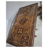 Intricately Inlaid Wooden Pedestal Table with Detailed Designs