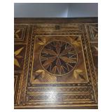 Intricately Inlaid Wooden Pedestal Table with Detailed Designs