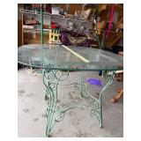 Vintage Ornate Metal Patio Table with Glass Top
