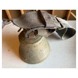 Vintage Cow Bell with Leather Strap and Engraved Designs