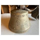 Vintage Cow Bell with Leather Strap and Engraved Designs