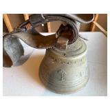 Vintage Cow Bell with Leather Strap and Engraved Designs